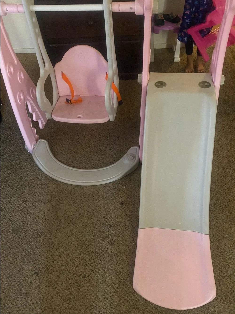 Pink and Gray Kids Swing and Slide Playset